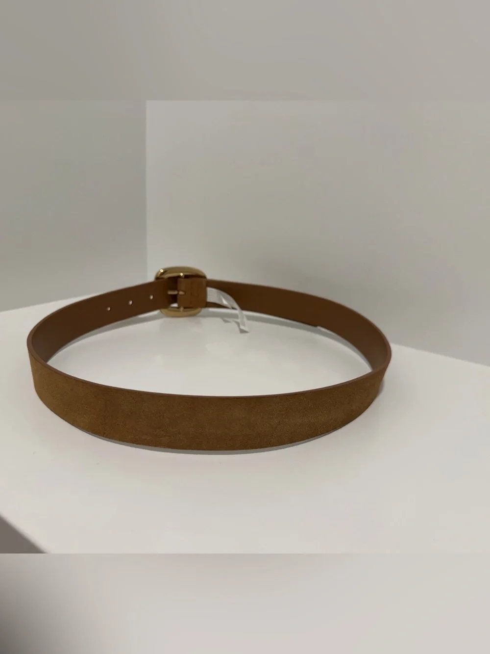 Madewell Sculptural Buckle Belt Leather Suede Aged Cognac Gold Size Small NU165